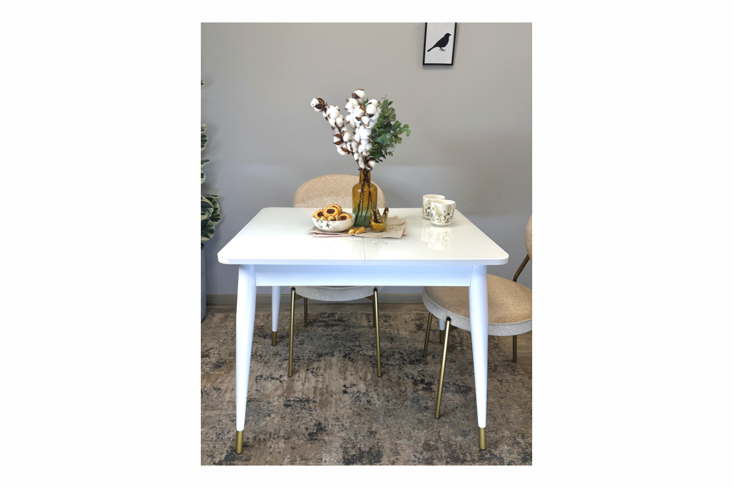 Обеденные столы - изображение №4 "Стол обеденный Мане К1100 опоры белый(зол) / столешница белый глянец"  на www.Angstrem-mebel.ru